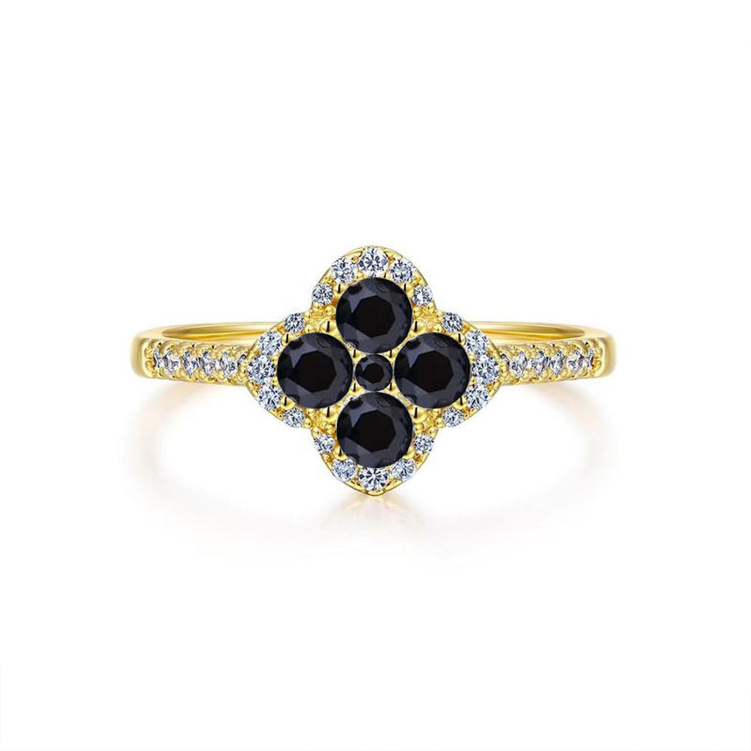 Four-Leaf Clover Pavé diamond Ring (Silver Tone Delicate Engagement Band)
