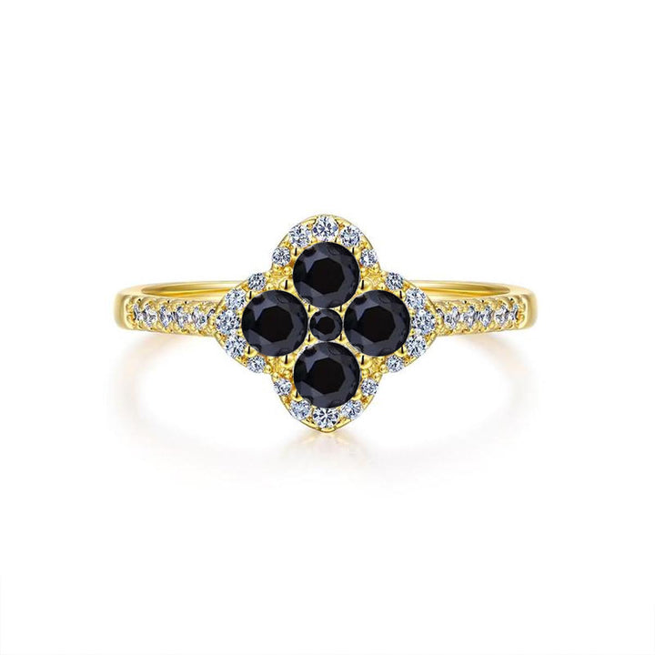 Four-Leaf Clover Pavé diamond Ring (Silver Tone Delicate Engagement Band)