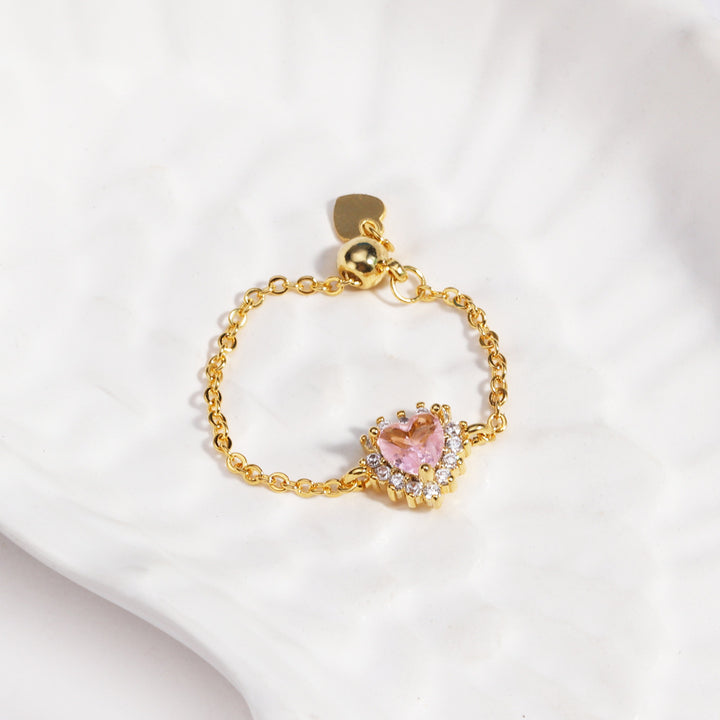 Colored Heart Diamond Adjustable Chain Ring (Sweet Vitality Multi-Color Style)
