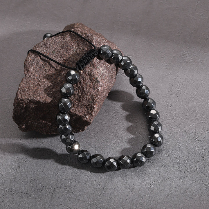 Black Obsidian Geometric Arrow Braided Bracelet with Adjustable Magnetic Beads