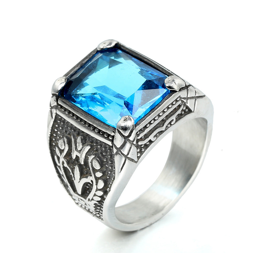 Punk Retro Gem Tulip Titanium Steel Men's Ring (Multi-Color Inlaid Style)