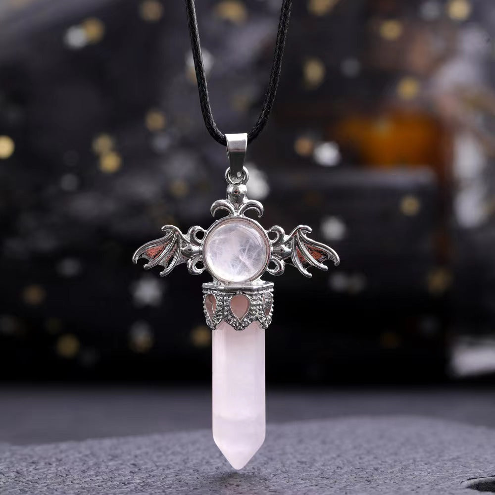 Natural Stone Angel Wand Crystal Pendant Necklace