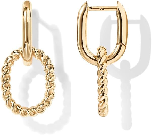 Double Rectangle Link Hoop Earrings, Smooth/Twisted/Pave Crystal Multi-Style Geometric U-Link Click Hoops Gold Silver Rose Gold Minimal Jewelry
