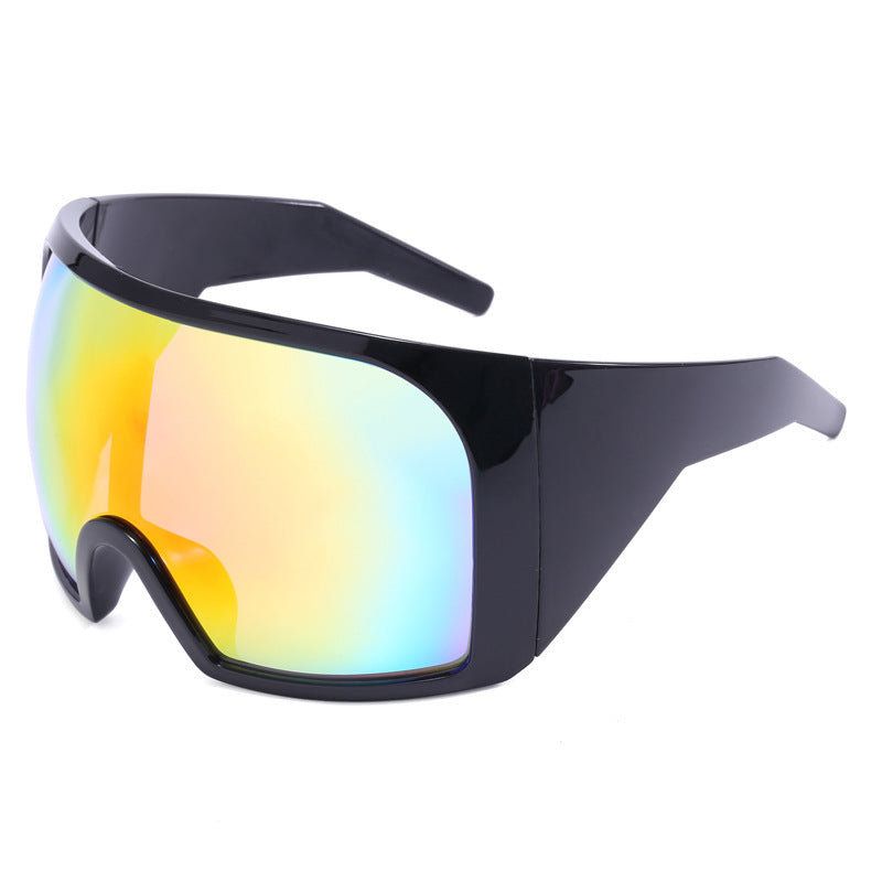 One-Piece Oversized Futuristic Cycling Sunglasses, Multi-Color Wide Frame Anti-Glare Street Fashion UV Protection Shades