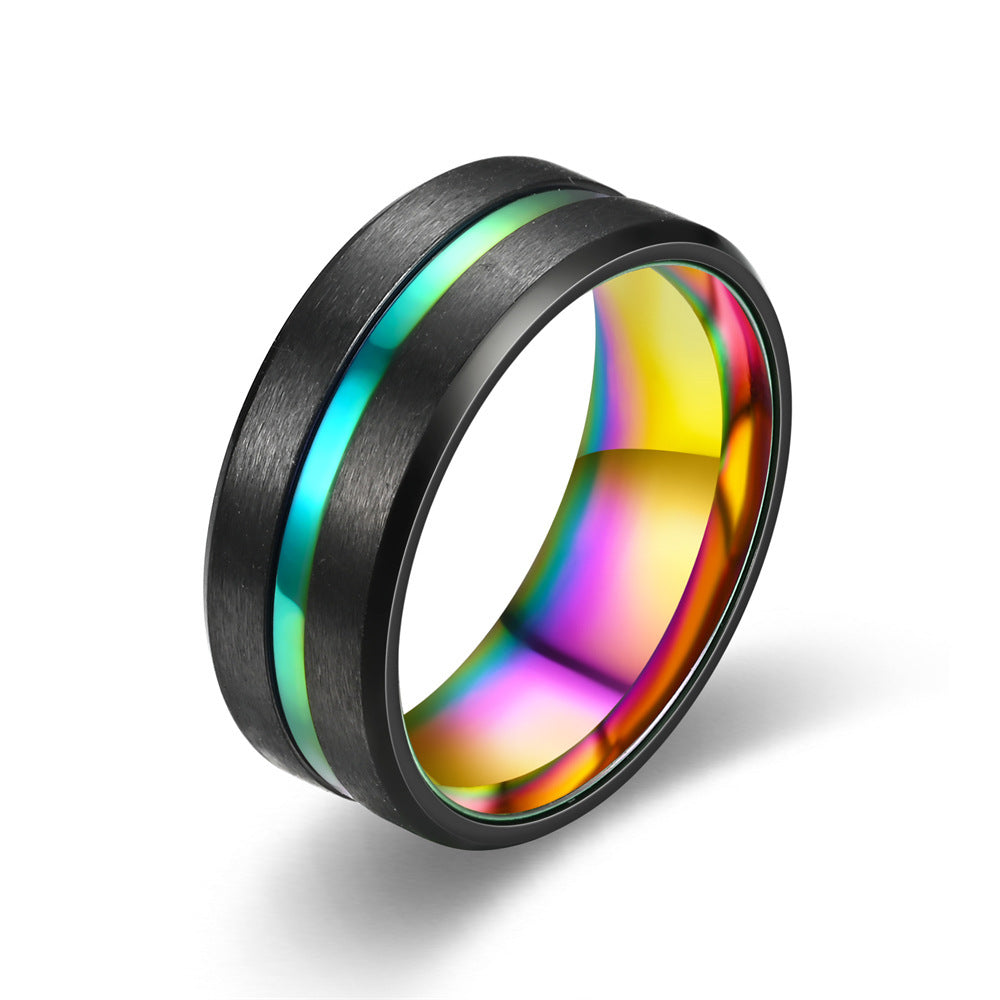 Men's Brushed Groove Color Accent Ring (Multi-Color Unisex Band)