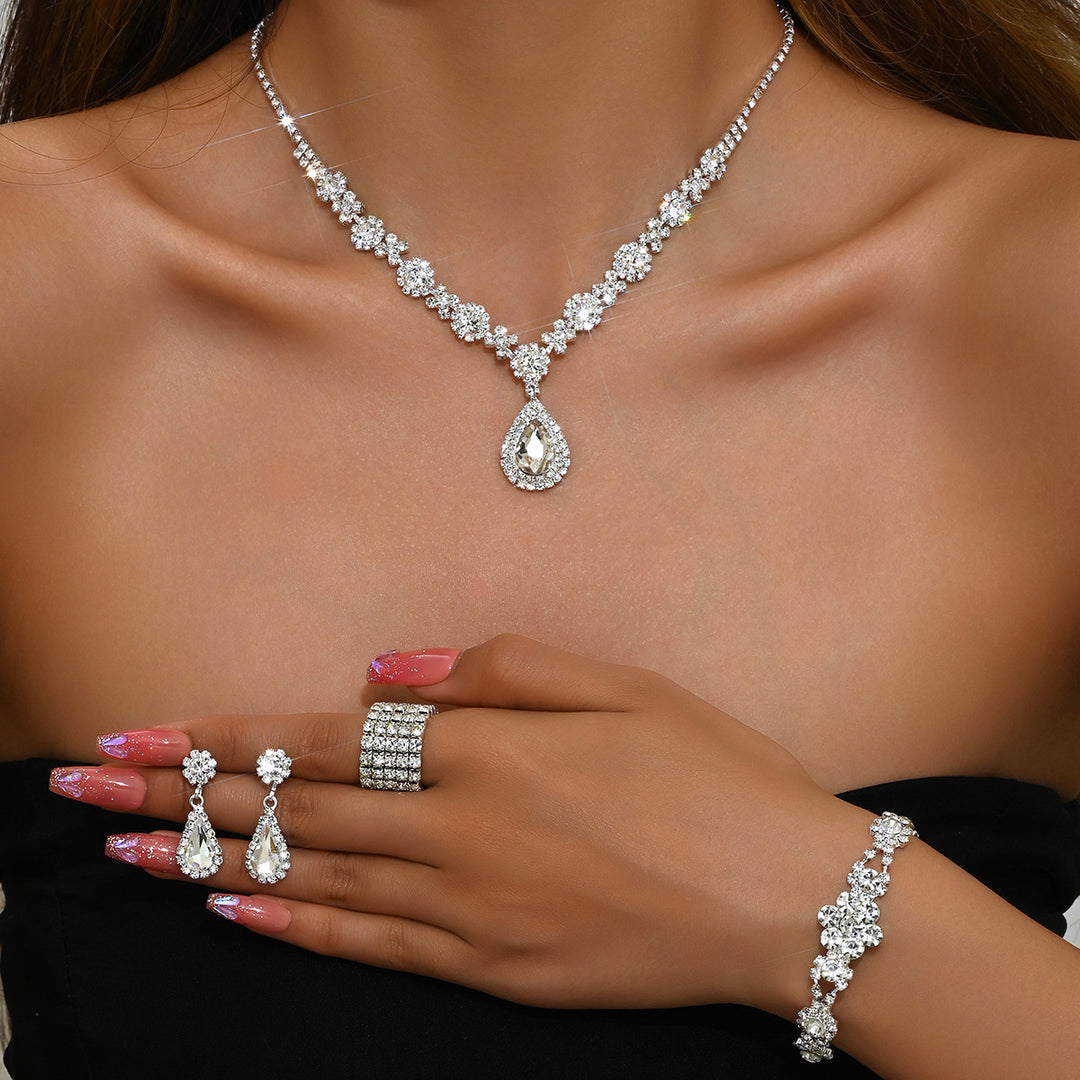 Luxury Evening Gemstone Jewelry Set (4-Piece Necklace Earrings Bracelet Ring)