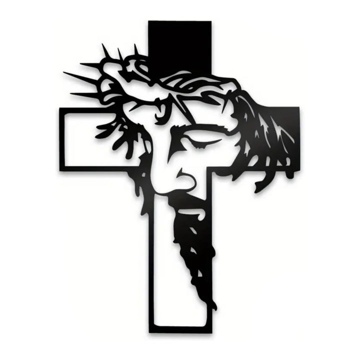 Jesus Crown of Thorns Cross Metal Wall Art (Minimalist Faith Art Style)
