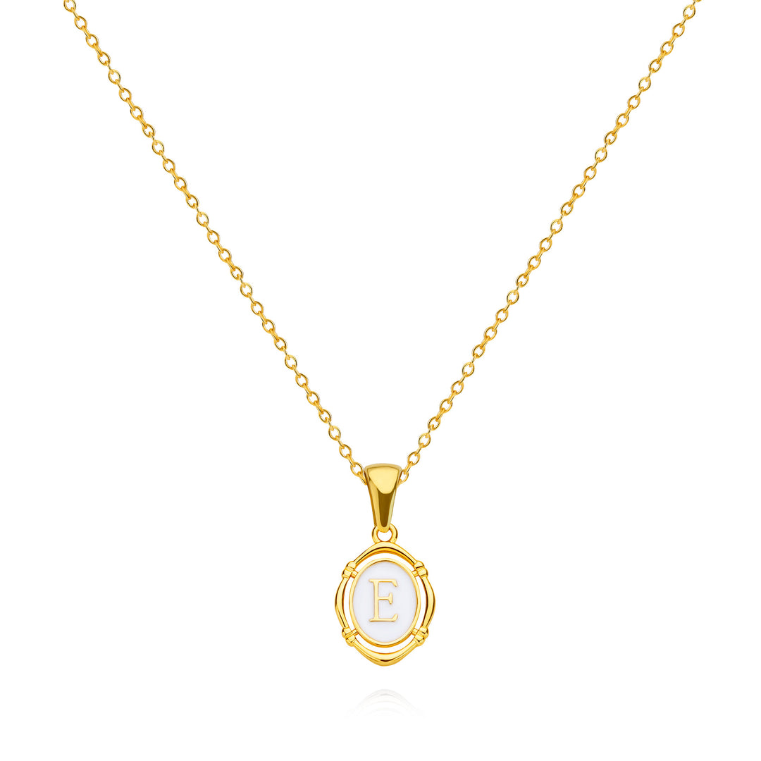 Oval Enamel Initial Letter Pendant Necklace, Vintage 26 Alphabet Choker
