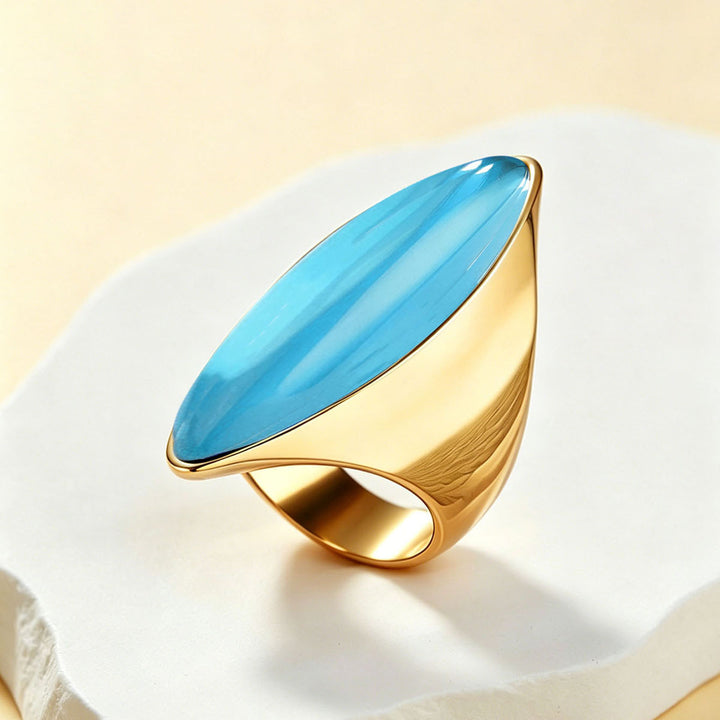 Minimalist Marquise Cabochon Gemstone Signet Ring, S925 Silver Gold Plated Multi-Color Modern Geometric Unisex Wide Band