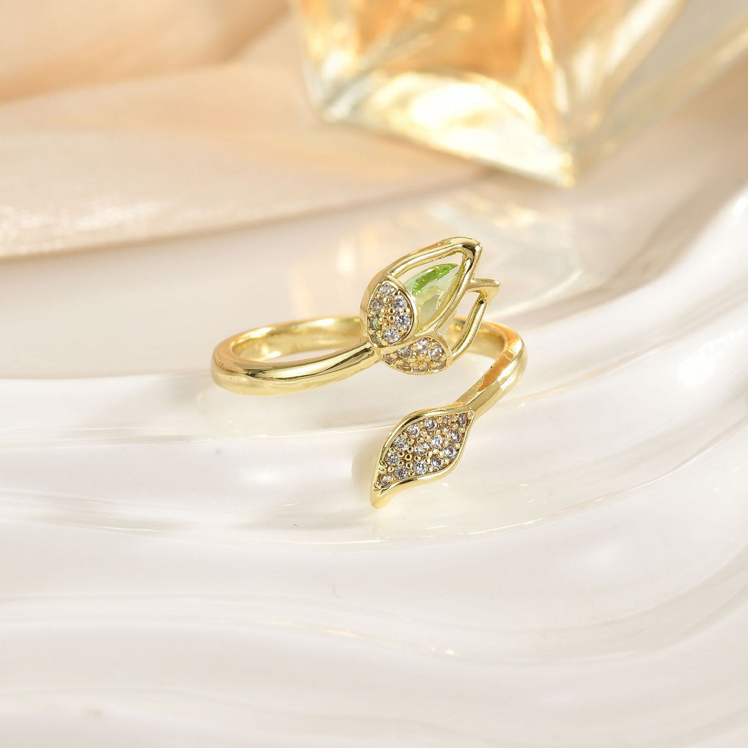 Tulip Gemstone Open Ring (Multi-Color Luxury Women's Band)
