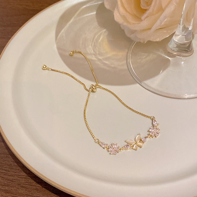 Multi‑Style Butterfly & Flower Adjustable Pull‑Chain Bracelet