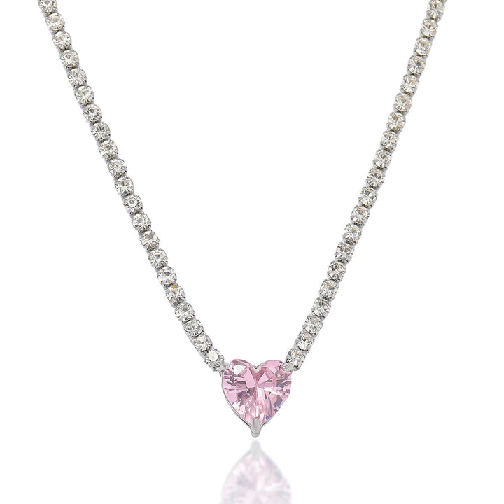 Multi-Cut Colored Diamond Tennis Necklace, Luxury Full Pave Clavicle Chain (6 Styles)