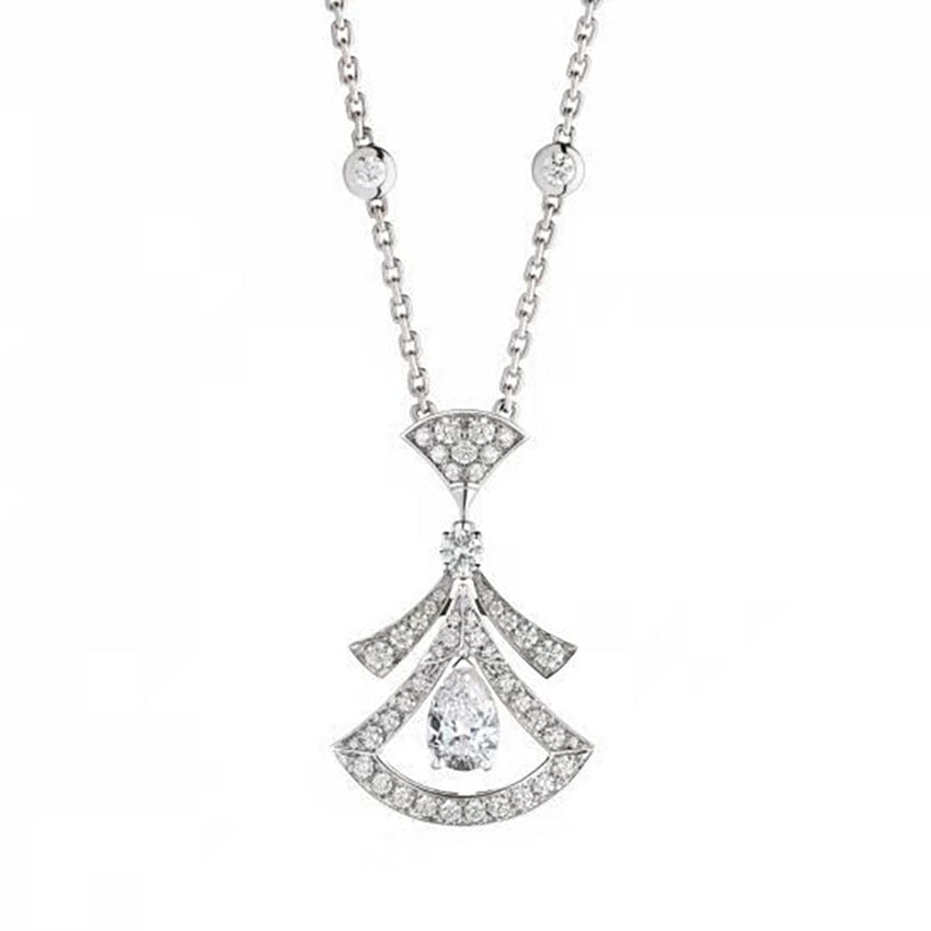 Fan‑Shaped Teardrop Pendant Necklace, Multi‑Color & Multi‑Plating Options
