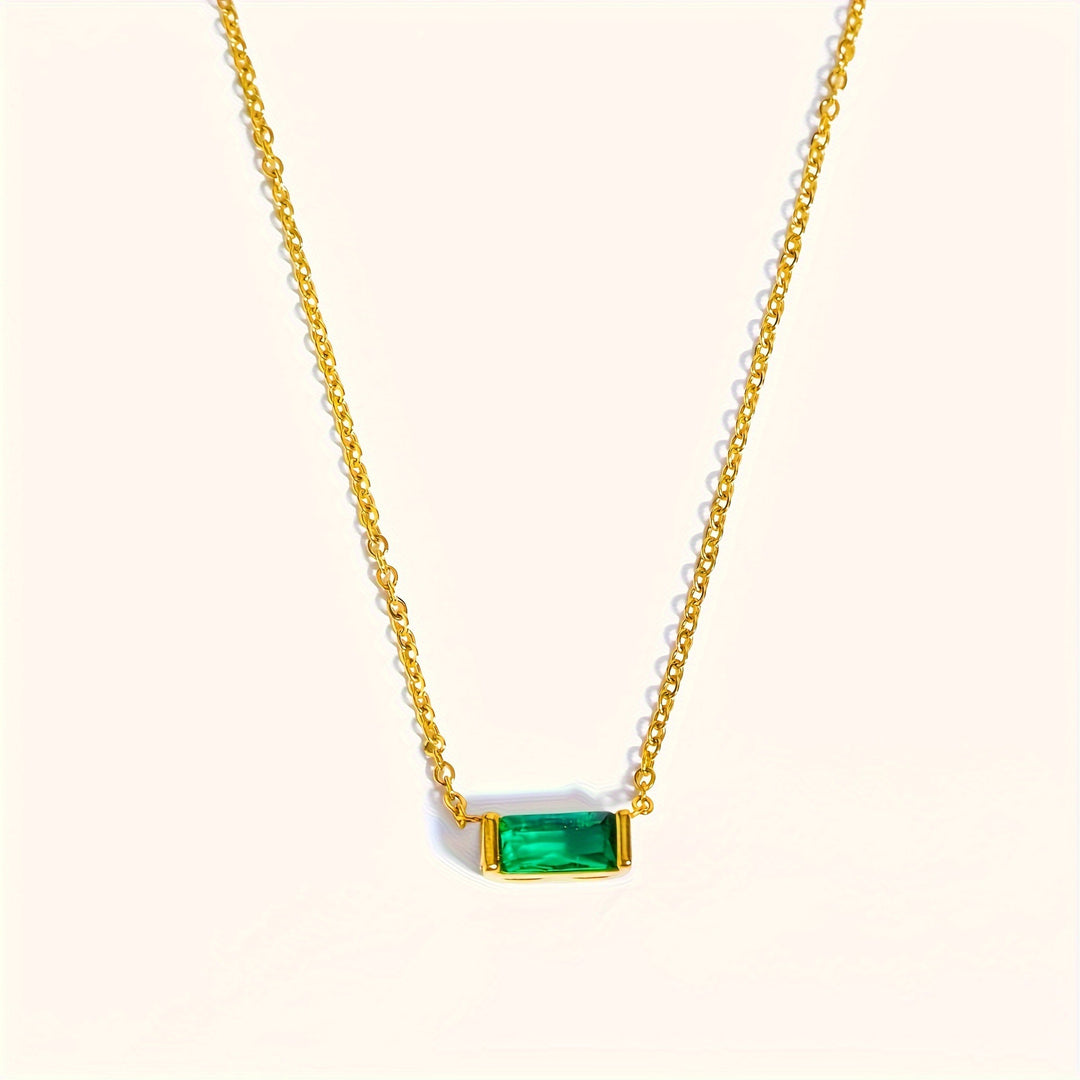Mini Baguette-Cut Gemstone Pendant Necklace (Multi-Color Dainty Delicate Choker)