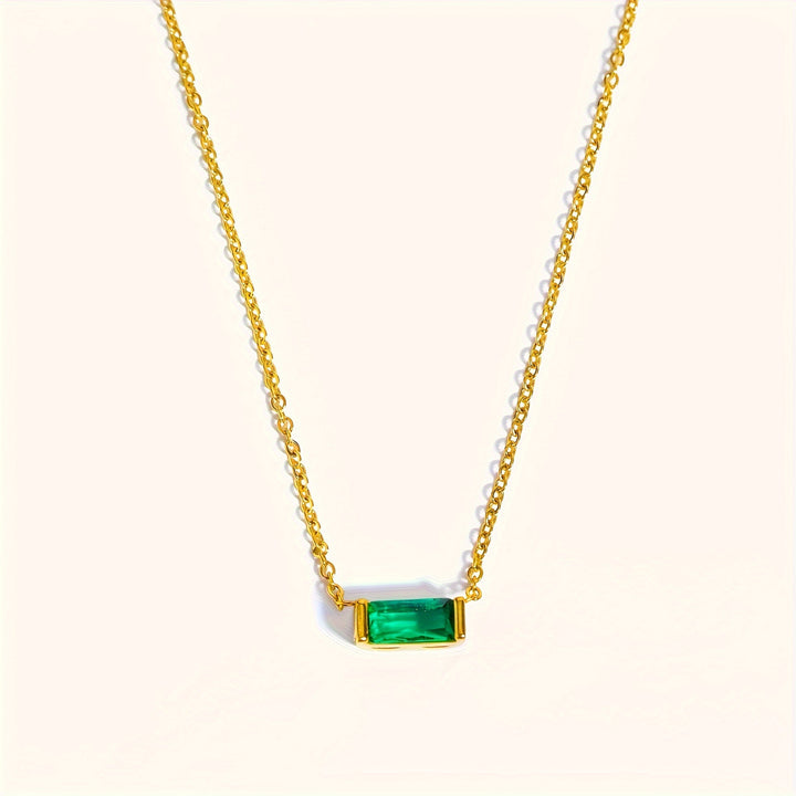 Mini Baguette-Cut Gemstone Pendant Necklace (Multi-Color Dainty Delicate Choker)