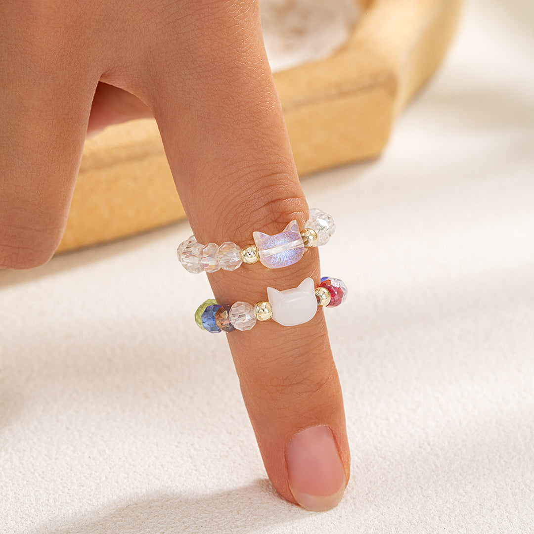 Cat Beaded Stretch Ring (Multi-Color Cute Kawaii Style Band)