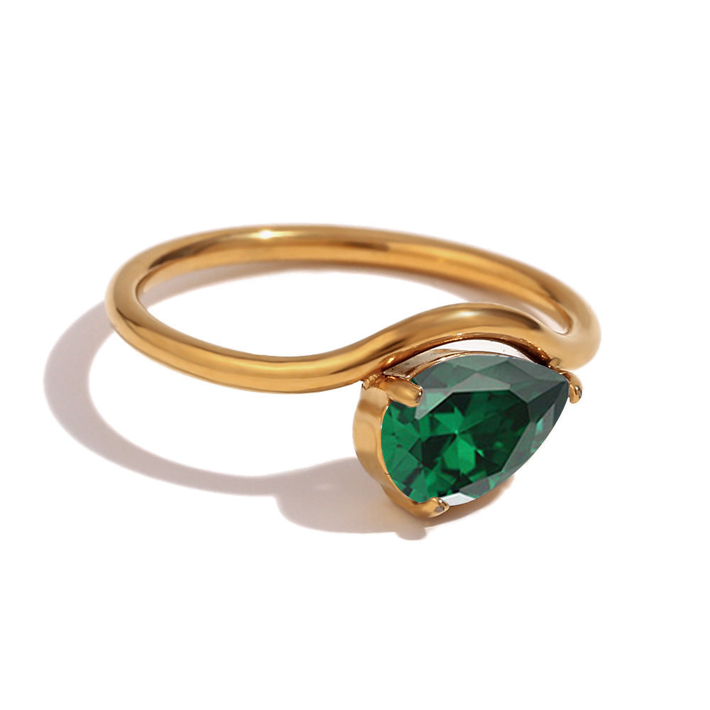 12 Birthstone Teardrop Ring (Gold-Tone Delicate Personalized Women's Band)