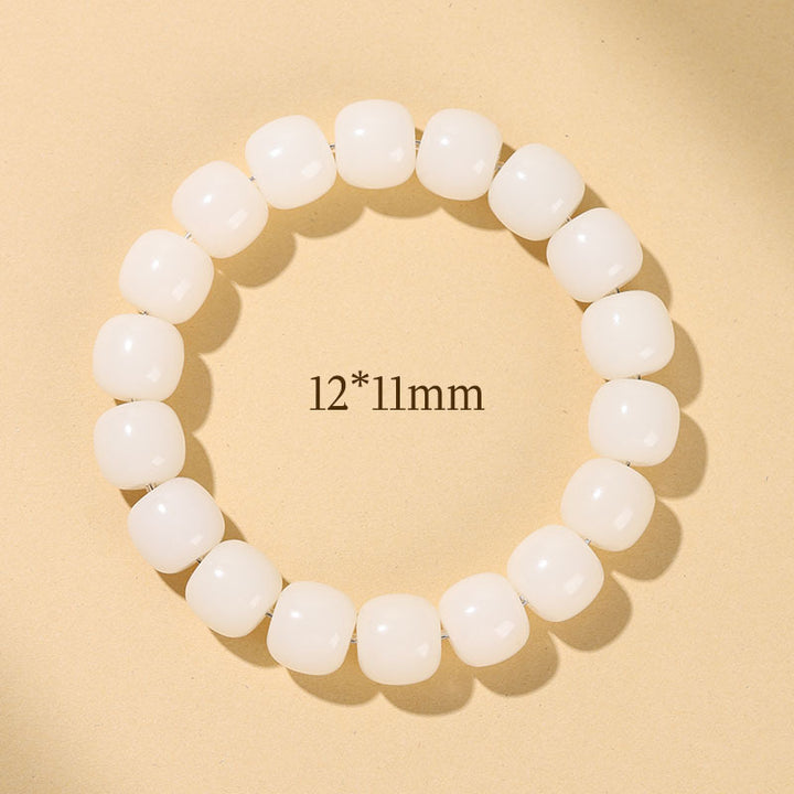 White Jade Old Barrel Bead Bracelet (Warm Elegant Playable Jewelry)