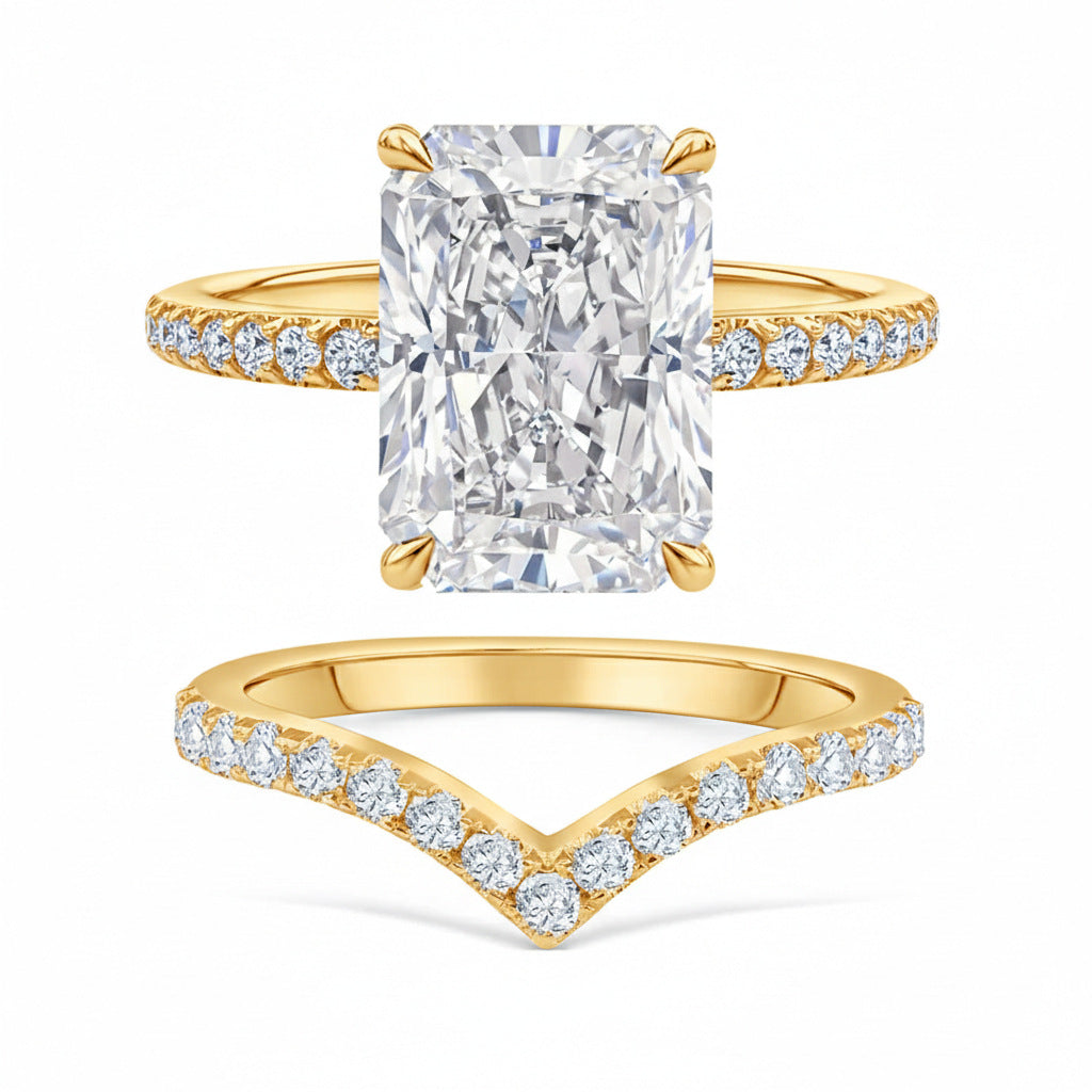 Ice Flower Cut & V-Shaped Pavé Wedding Ring Set (Luxury Classic Couple Bands)