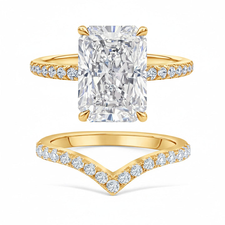 Ice Flower Cut & V-Shaped Pavé Wedding Ring Set (Luxury Classic Couple Bands)