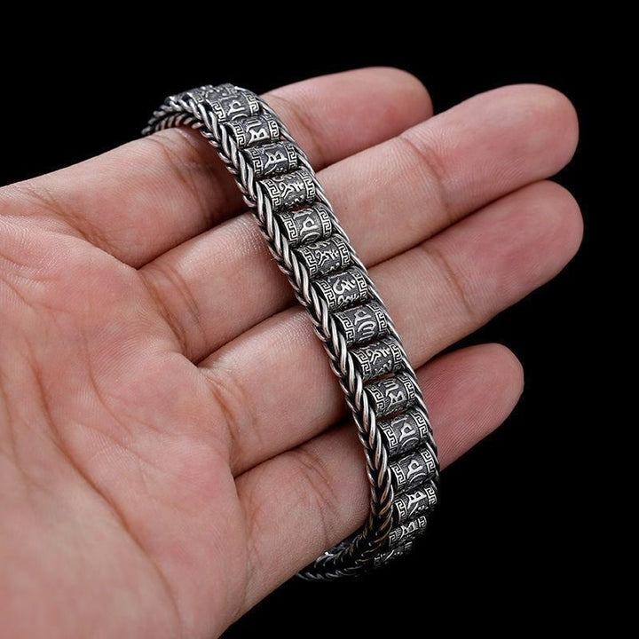 Vintage Om Mani Padme Hum Prayer Wheel Woven Bracelet (Unisex Edgy Statement Bangle)