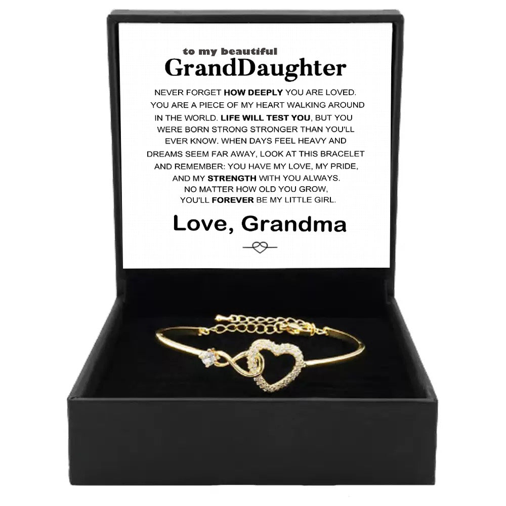 Sentimental Infinity Heart Diamond Bracelet (Family Themed Gold Tone Adjustable Bangle)