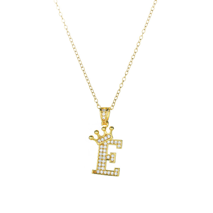 Crown Paved Diamond Initial Letter Necklace, 14K Gold Plated Personalized Dainty Chain, A-Z Available