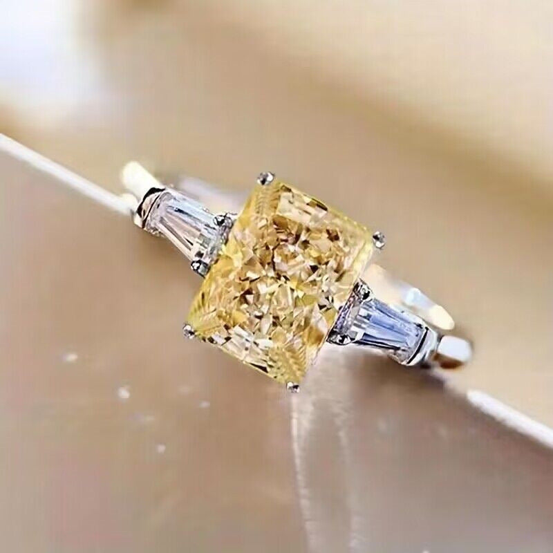 Radiant‑Cut Centre Stone With Tapered‑Baguette Accents Ring For Women, 5‑Color Options