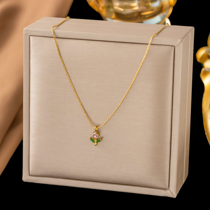 Mini Tulip Flower Pendant Necklace, Multiple‑Color Options