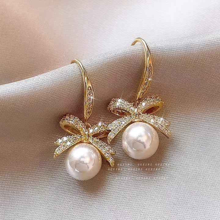 Vintage Round Teardrop Pearl S925 Silver Dangle Earrings, Palace Style Double Layer Pearl Drop Earrings, Elegant Earrings For Women