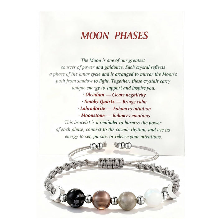 Natural Crystal Braided Cord Bracelet (Two Styles: New Mom / Moon Phases)