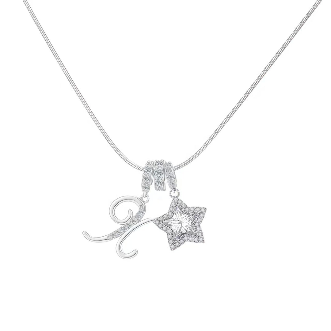 Script Initial Pave Star Dual Charm Snake Chain Necklace, Gold & Silver Custom Letter Choker