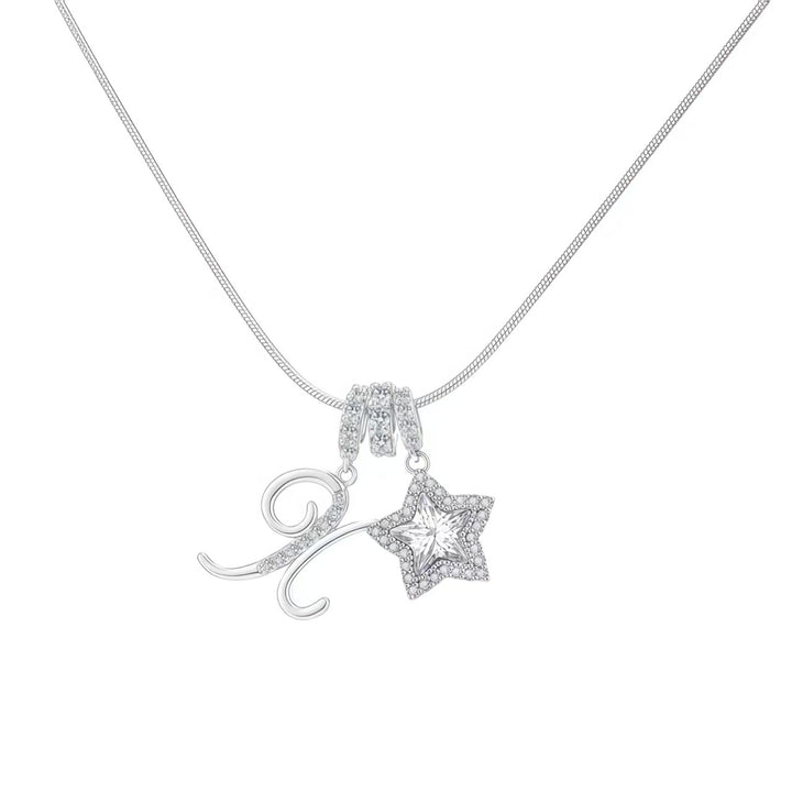 Script Initial Pave Star Dual Charm Snake Chain Necklace, Gold & Silver Custom Letter Choker