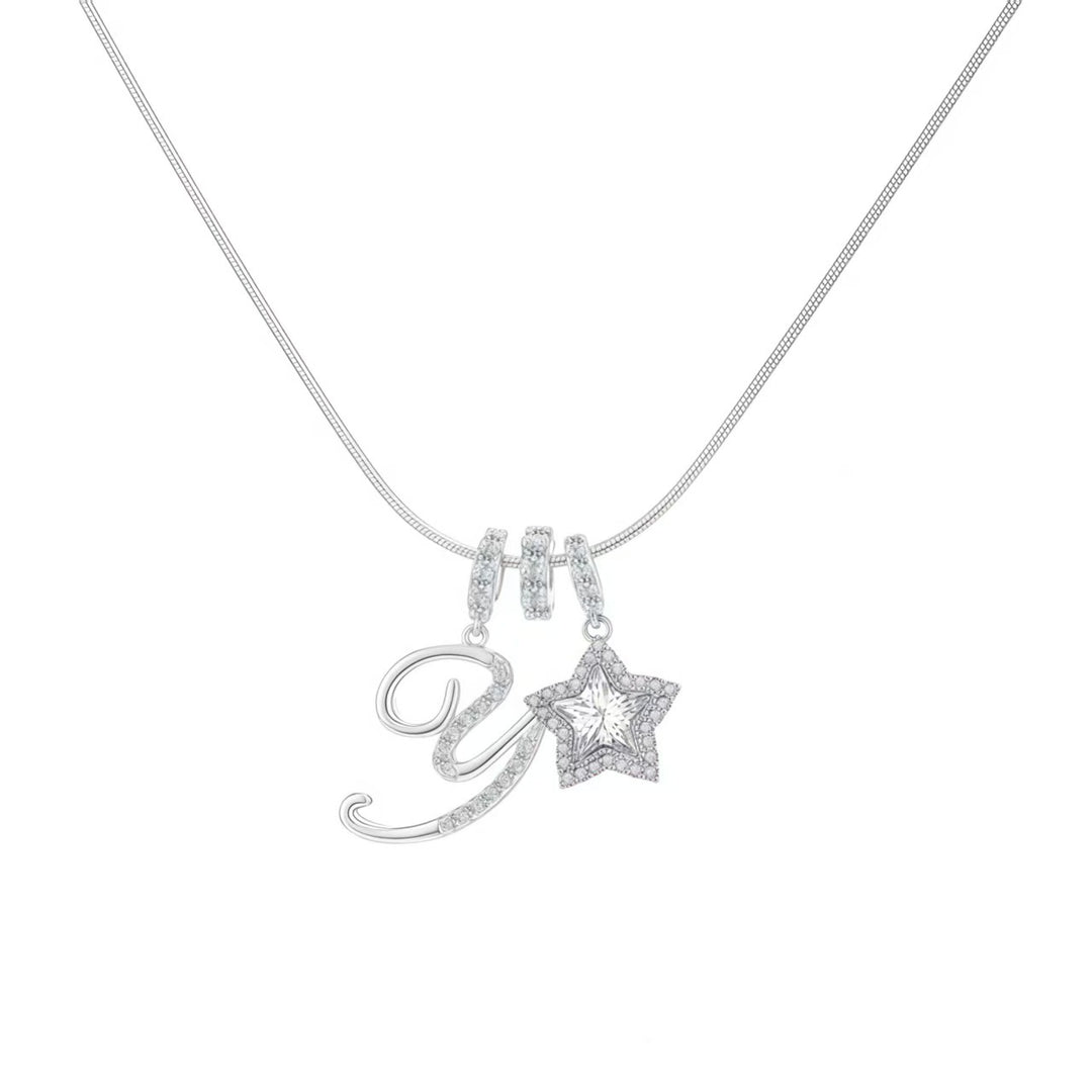 Script Initial Pave Star Dual Charm Snake Chain Necklace, Gold & Silver Custom Letter Choker