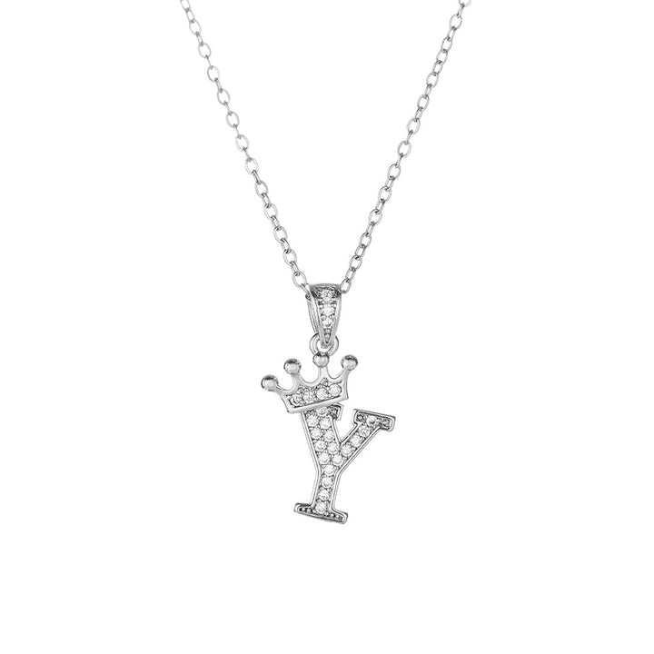 Crown Paved Diamond Initial Letter Necklace, 14K Gold Plated Personalized Dainty Chain, A-Z Available