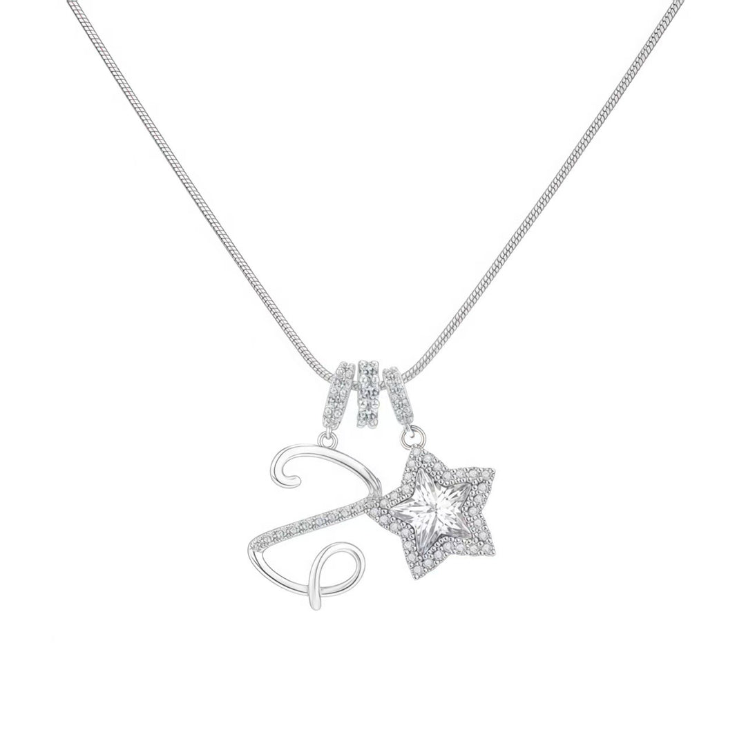 Script Initial Pave Star Dual Charm Snake Chain Necklace, Gold & Silver Custom Letter Choker