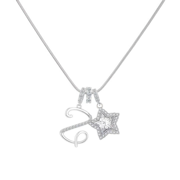 Script Initial Pave Star Dual Charm Snake Chain Necklace, Gold & Silver Custom Letter Choker