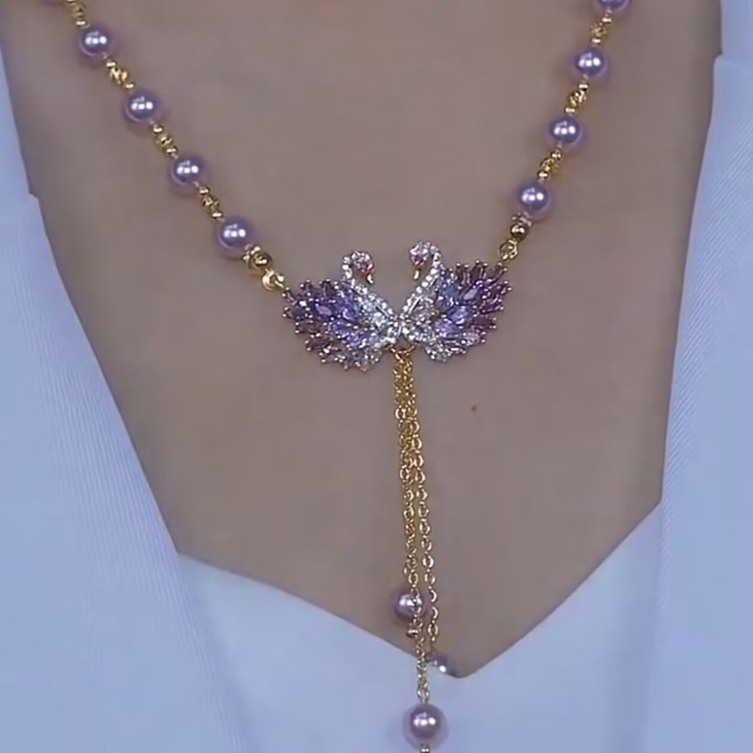Long Sweater Chain Swan Pearl Necklace for Women