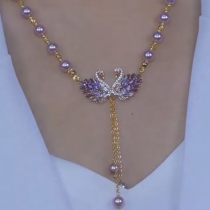 Long Sweater Chain Swan Pearl Necklace for Women