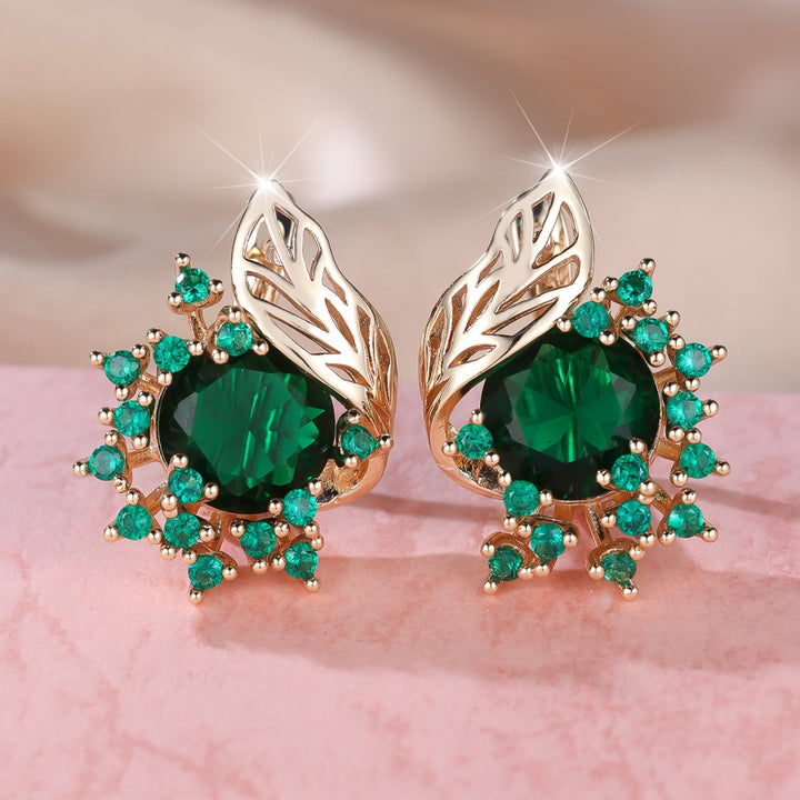 Leaf Openwork Halo Gemstone Stud Earrings (5 Colors Delicate Luxury Statement Earrings)