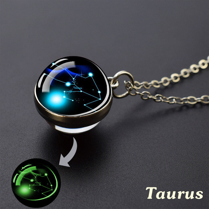 12 Constellations Double‑Sided Glass Ball Pendant Necklace
