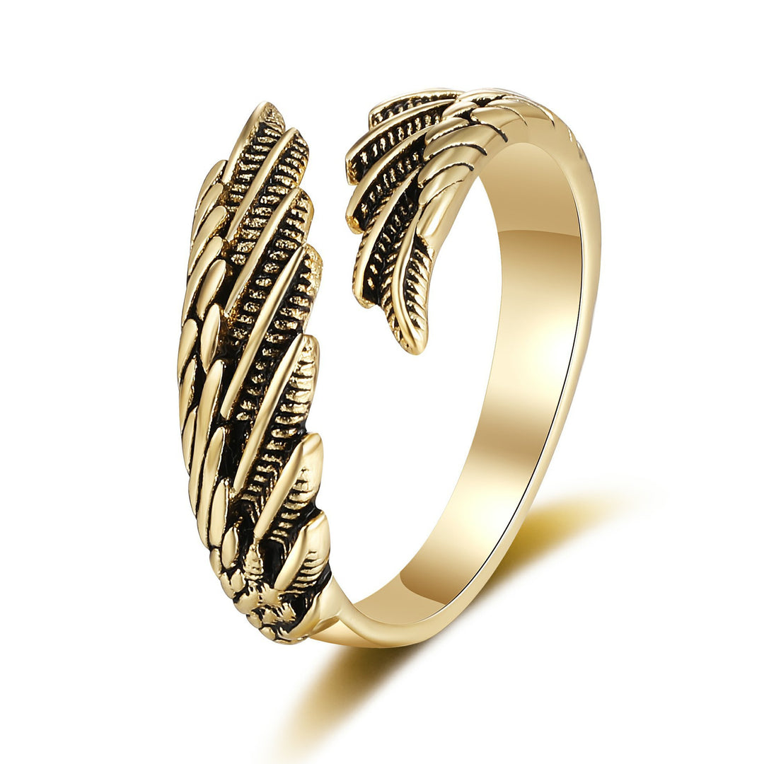 Vintage 3D Wing Open Ring, Four Tones Angel Wing Adjustable Unisex Trend Statement Band