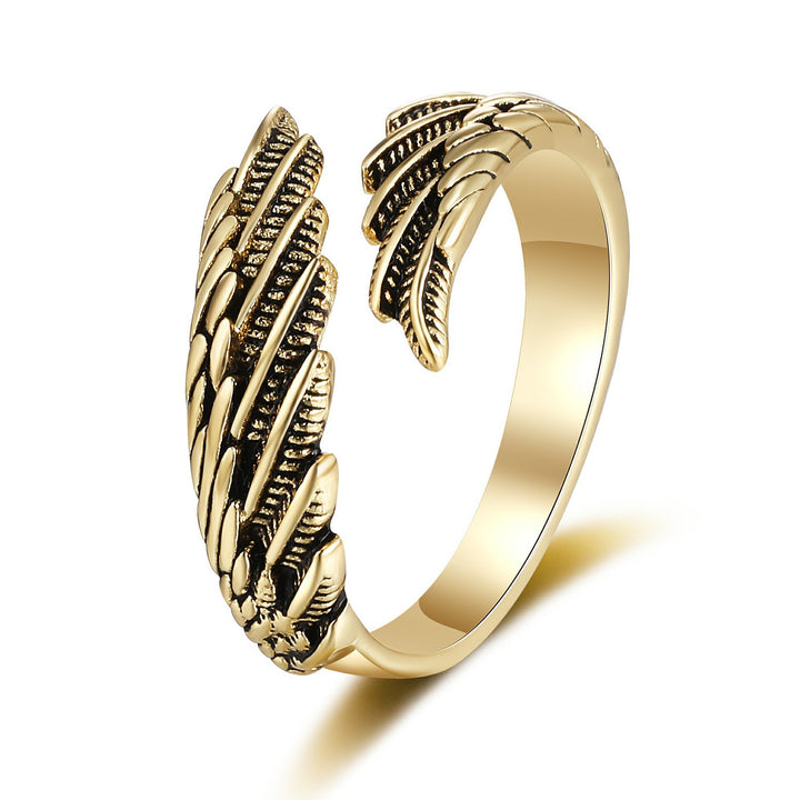 Vintage 3D Wing Open Ring, Four Tones Angel Wing Adjustable Unisex Trend Statement Band