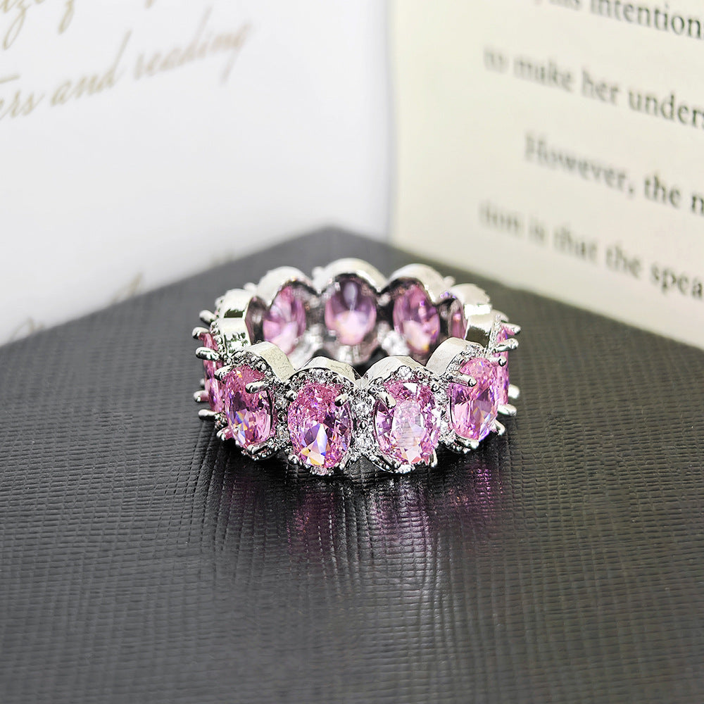 Multi‑color Option Full Eternity Oval Diamond Ring, S925 Silver Closed‑Band Luxury Banquet Ring