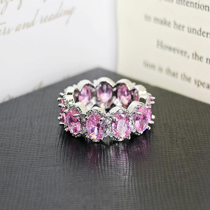 Multi‑color Option Full Eternity Oval Diamond Ring, S925 Silver Closed‑Band Luxury Banquet Ring