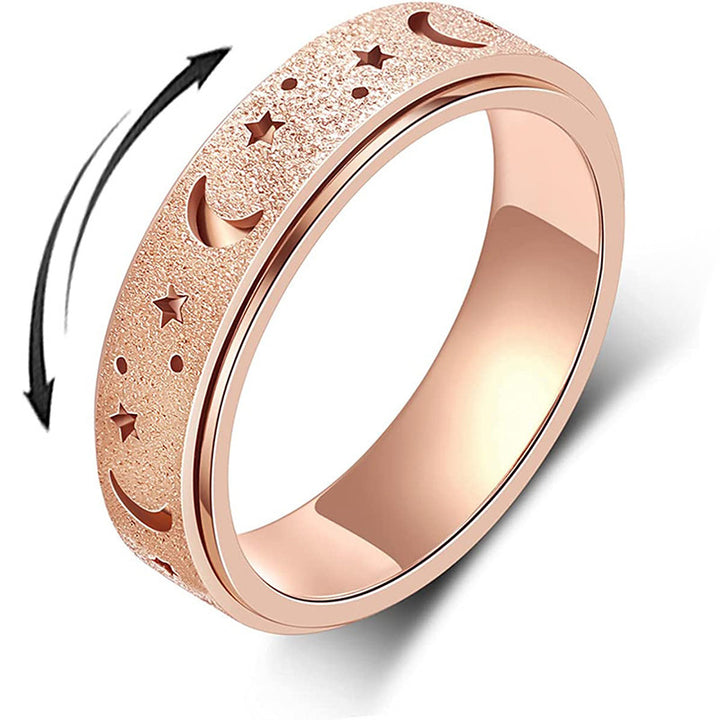 Star Moon Hollow Sandblast Spinner Fidget Ring, S925 Silver Multi-Color Starry Anxiety Relief Band For Men Women