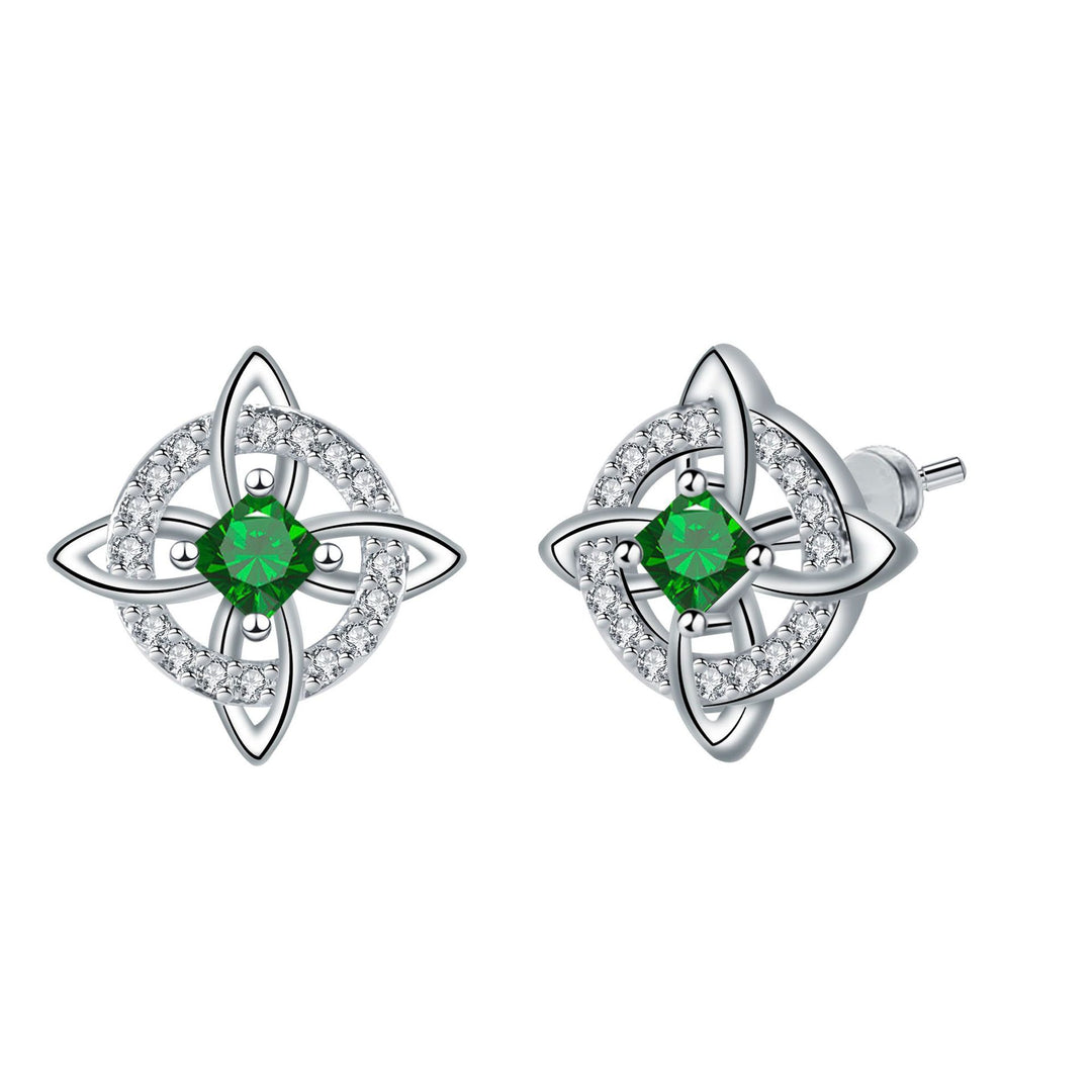 Witch's Knot Birthstone Stud Earrings (12 Colors Silver Tone Jewelry)