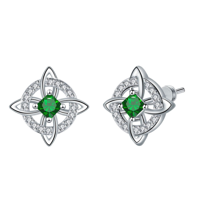 Witch's Knot Birthstone Stud Earrings (12 Colors Silver Tone Jewelry)