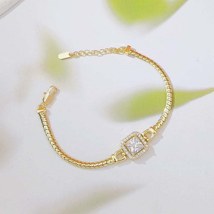 Geometric Gemstone Snake Chain Bracelet Set (Light Luxury Niche Delicate Wrist Jewelry)