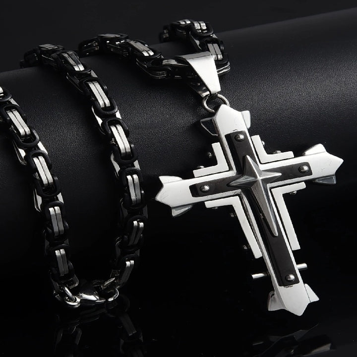Punk Style Emperor Chain Cross Pendant Necklace (3 Colors Edgy Men's Statement Jewelry)
